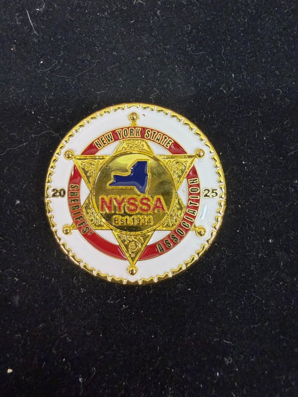 2025 NYSSA Sheriffs Association Coin – In God We Trust –Gold Red White Medallion